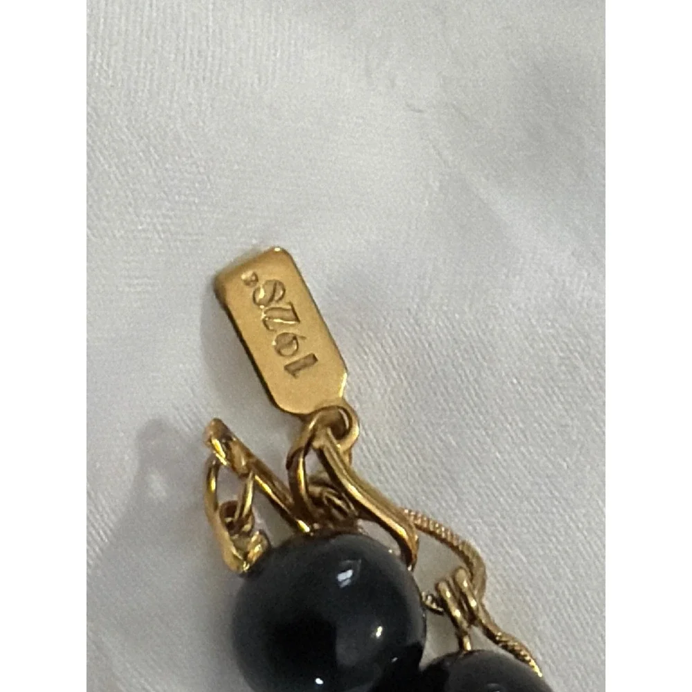 1928 Jewelry Black Bead and Faux Pearl Gold Tone Statement Necklace Elegant‎